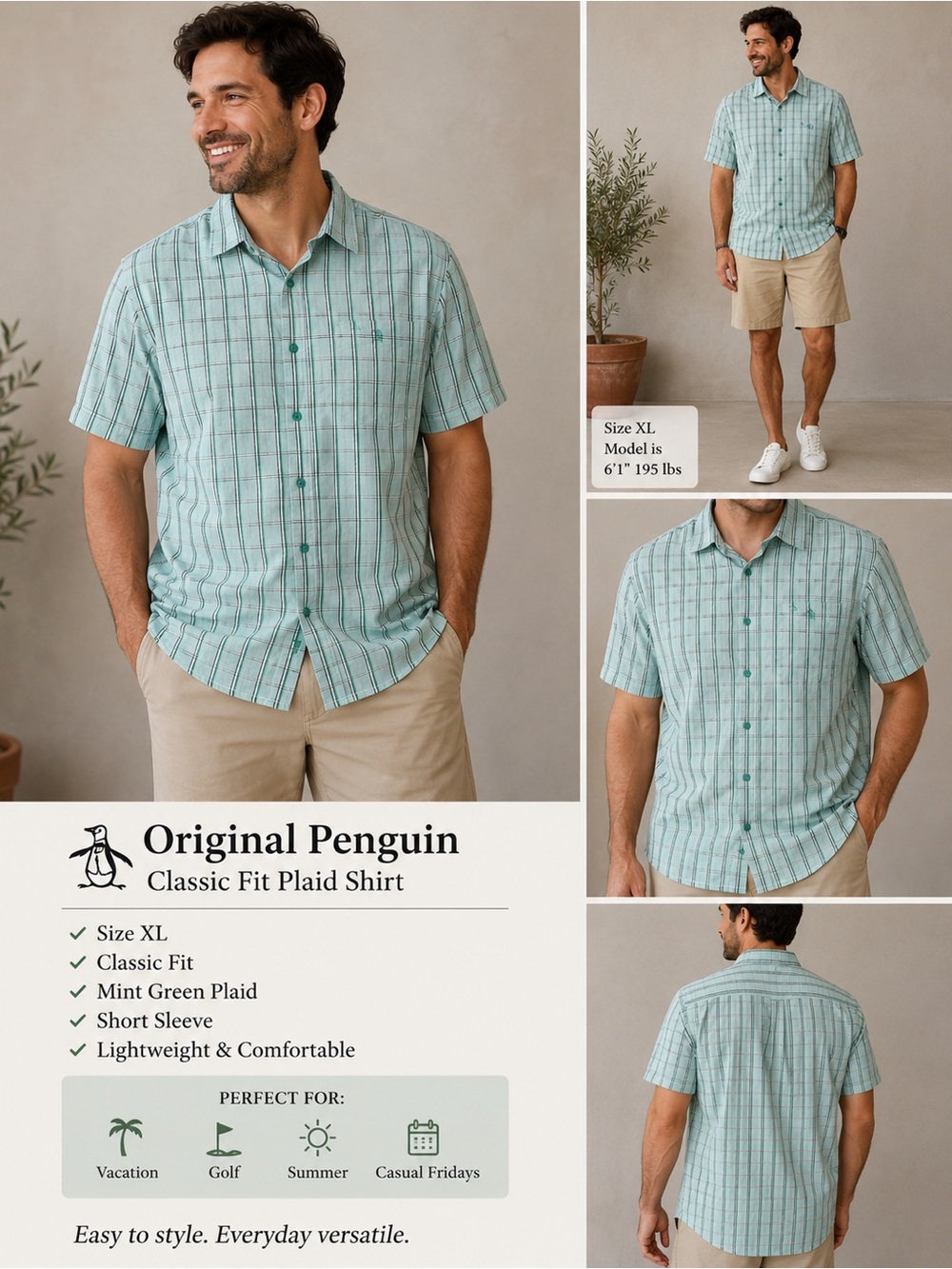 Original Penguin Mint Green Plaid Short-Sleeve Button-Down Shirt